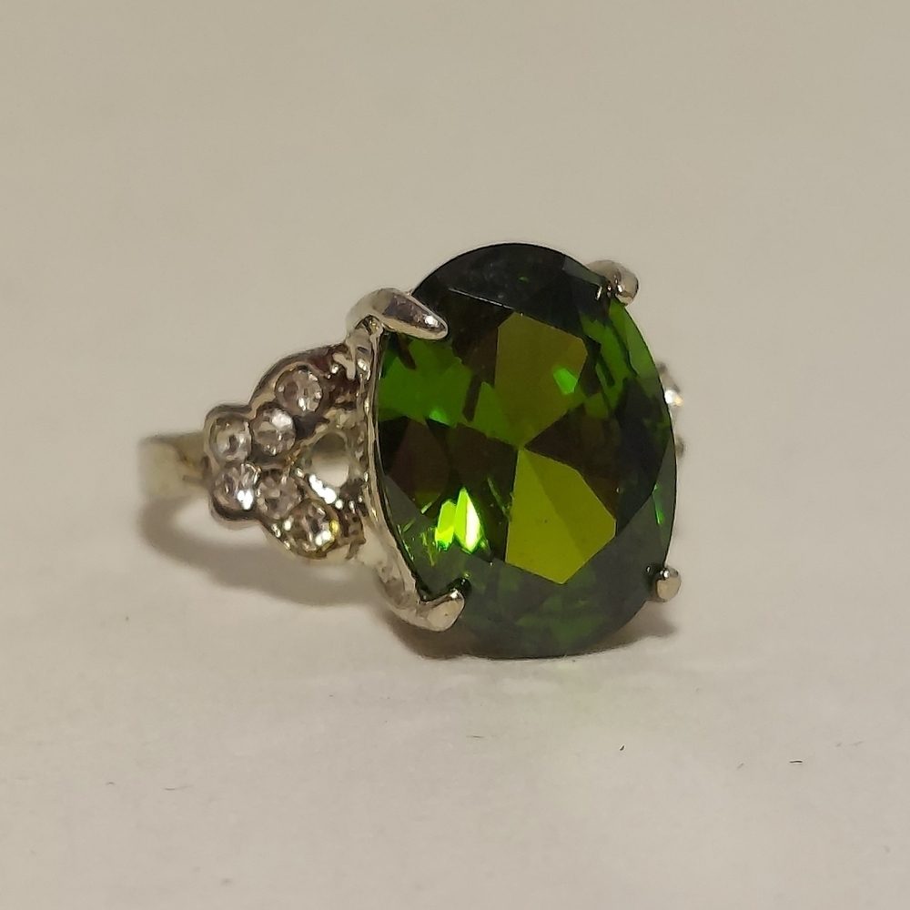 Sterling Silver 925 Faux Emerald Ring Green Gemstone Rhinestone 6.5 - Picture 5 of 10